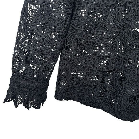 Soft Surroundings Black Lace Top Crochet Lace Whimsigoth Button Up Sz Petite XS - Picture 4 of 10